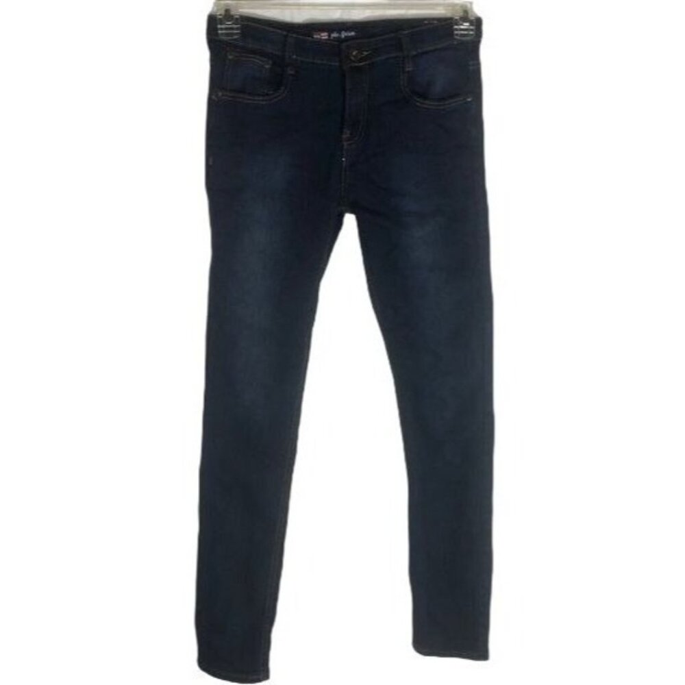 PHAT FARM Jeans Dark Blue wash stretch zipper button pockets Size youth 18 READ